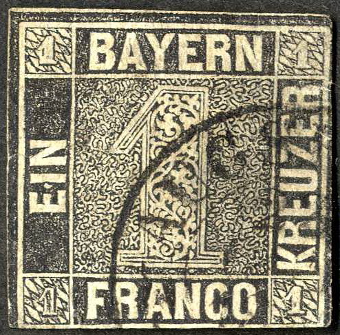 Briefmarke Bayern Einser 1 Kreuzer 1849 Michel Nr 1iia