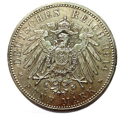 Deutsches Kaiserreich 5 Mark 1914 D Ludwig III Koenig von Bayern / Jaeger 53