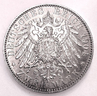 Deutsches Kaiserreich Sachsen: 2 Mark 1904 König Georg - Revers