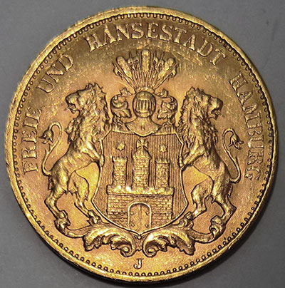 20 Goldmark Hamburg 1913 J Freie Hansestadt Hamburg - Avers