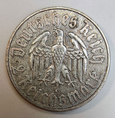 2 Reichsmark 1933 - „450. Geburtstag von Martin Luther“ - Revers