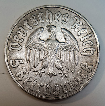 5 Reichsmark 1933 - „450. Geburtstag von Martin Luther“ - Revers