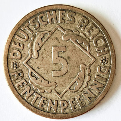 5 Rentenpfennig 1923 - Revers